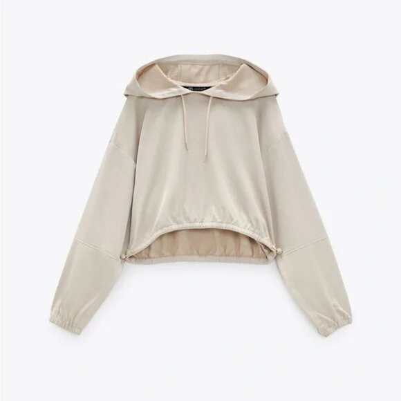 Zara Tops - Zara Cropped Drawstring Hoodie Size M
